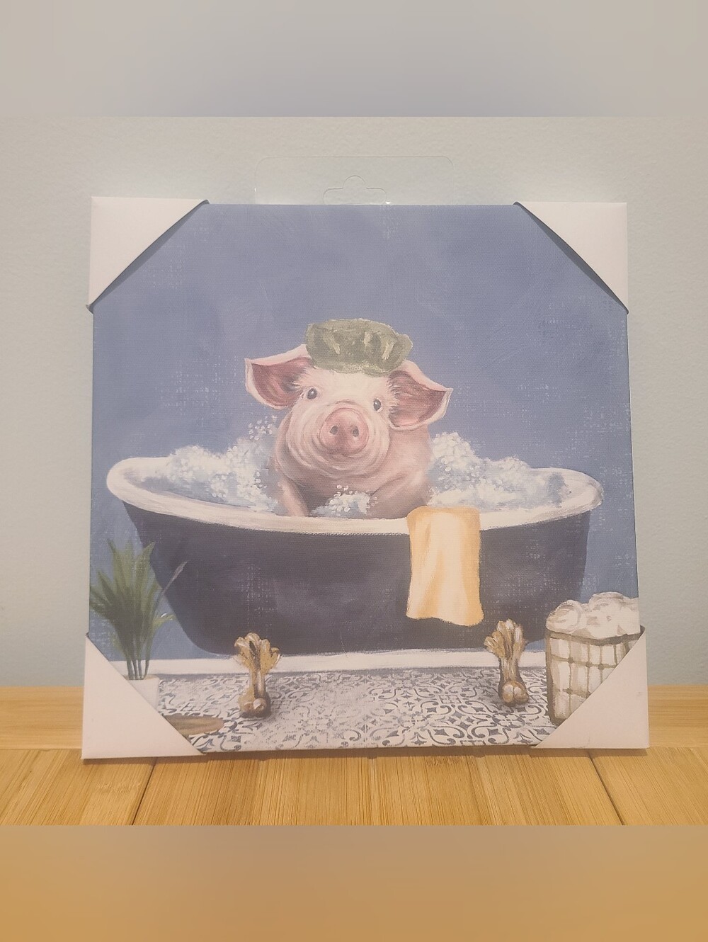 Pig In Bath Canvas Decorative Accent
